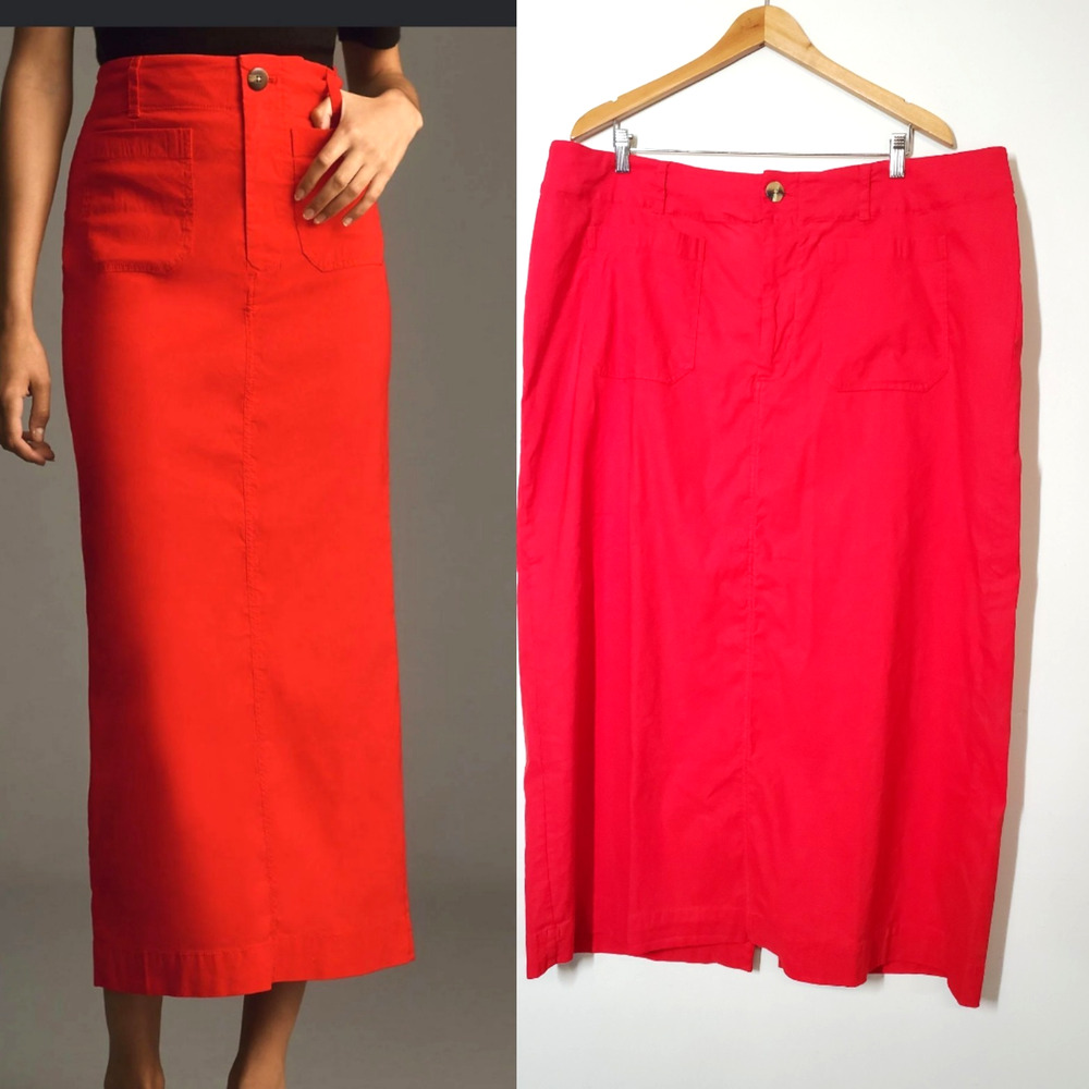 Anthropologie‎ Maeve Womens 2X The Colette Maxi Skirt Red Straight Plus Size
